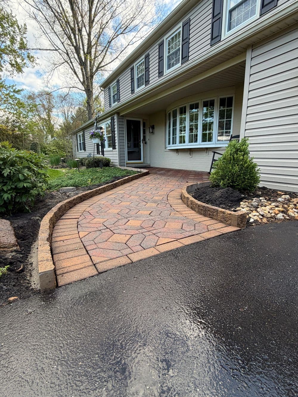 Gallery photos for Curved Paver Walkway and Border Wall Install in Doylestown: Image #2